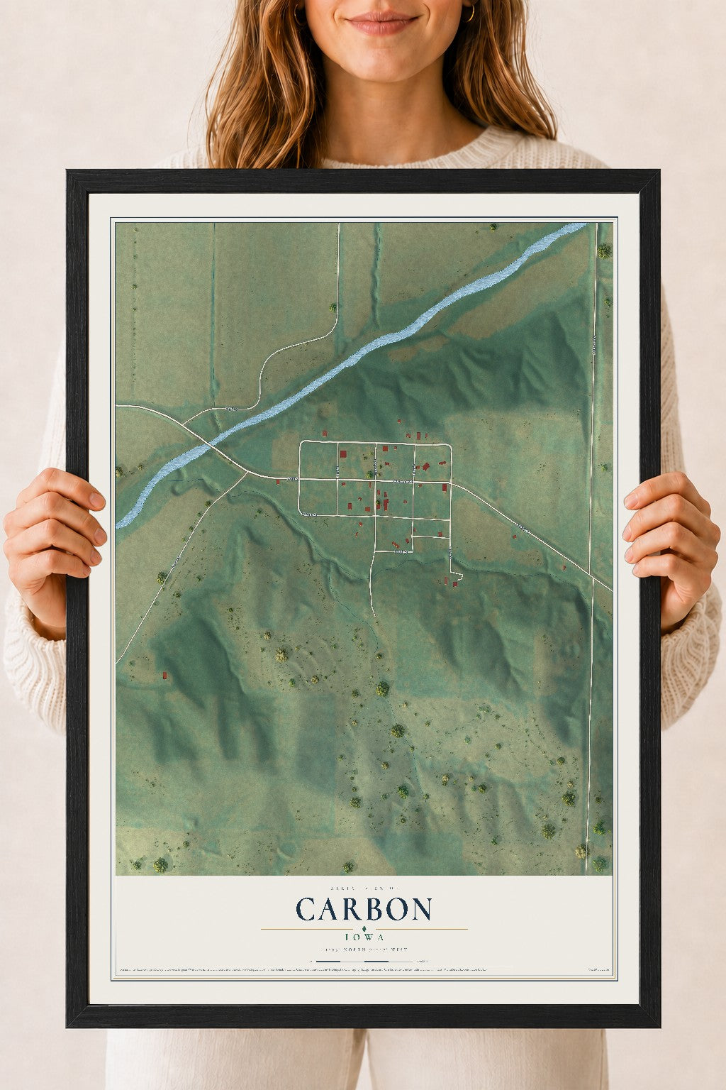 Map of Carbon, Iowa, 18 x 24 inch print in a black wood frame