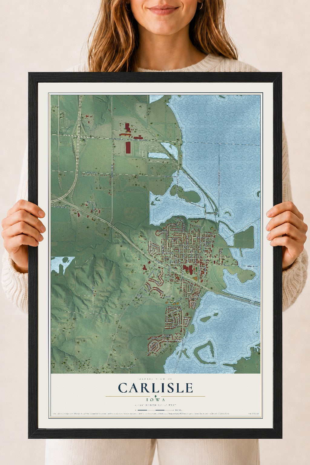 Map of Carlisle, Iowa, 18 x 24 inch print in a black wood frame