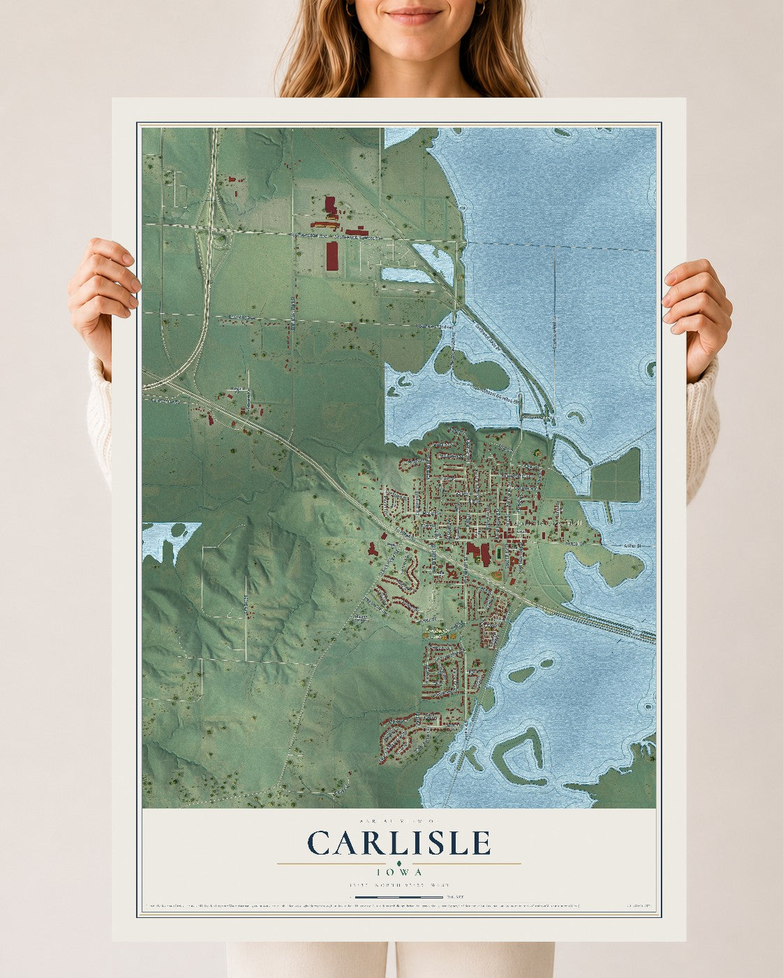 Map of Carlisle, Iowa, 24 x 36 inch unframed archival matte print