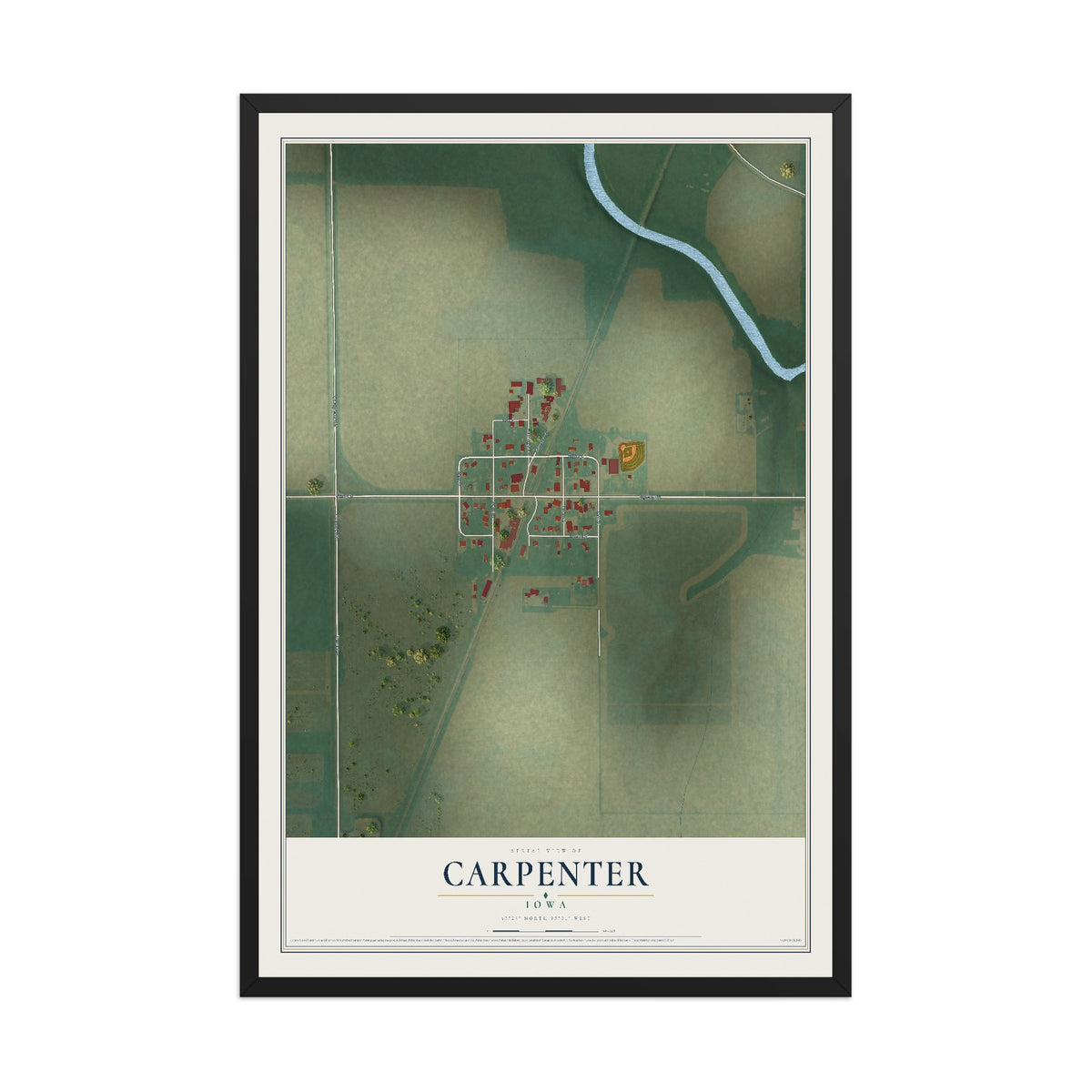 Map of Carpenter, Iowa, 12 x 18 inch print in a black wood frame
