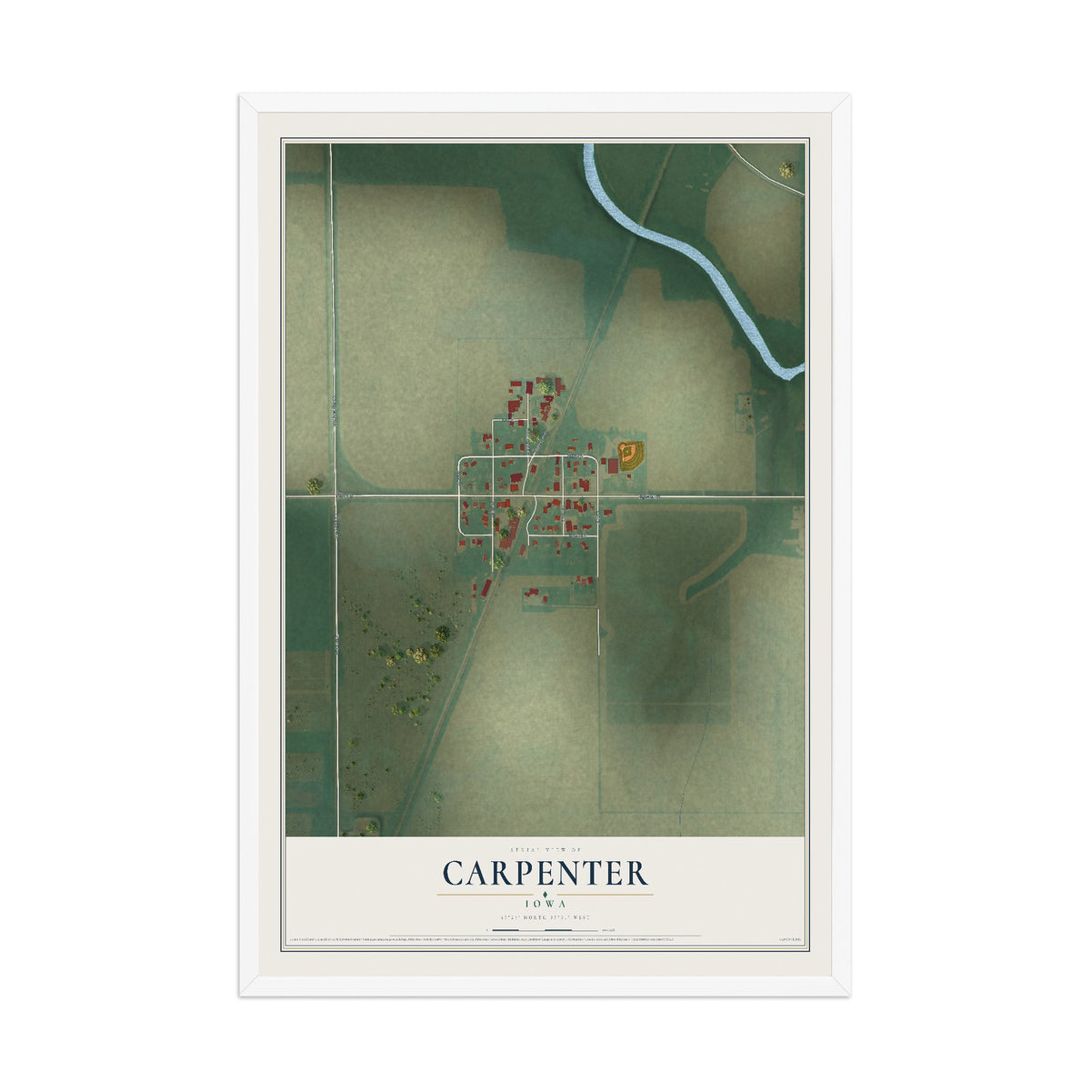 Map of Carpenter, Iowa, 12 x 18 inch print in a white wood frame