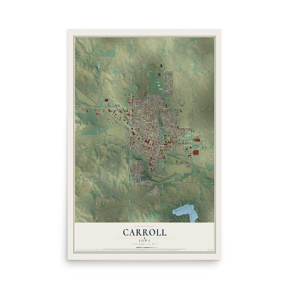 Map of Carroll, Iowa, 12 x 18 inch unframed archival matte print