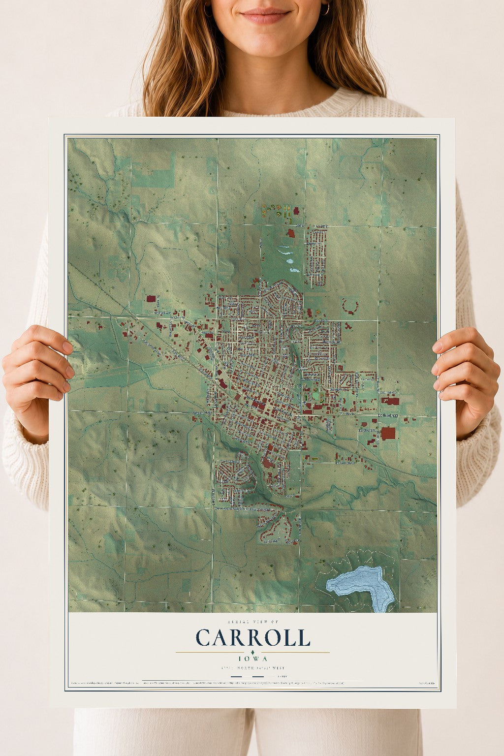 Map of Carroll, Iowa, 18 x 24 inch unframed archival matte print