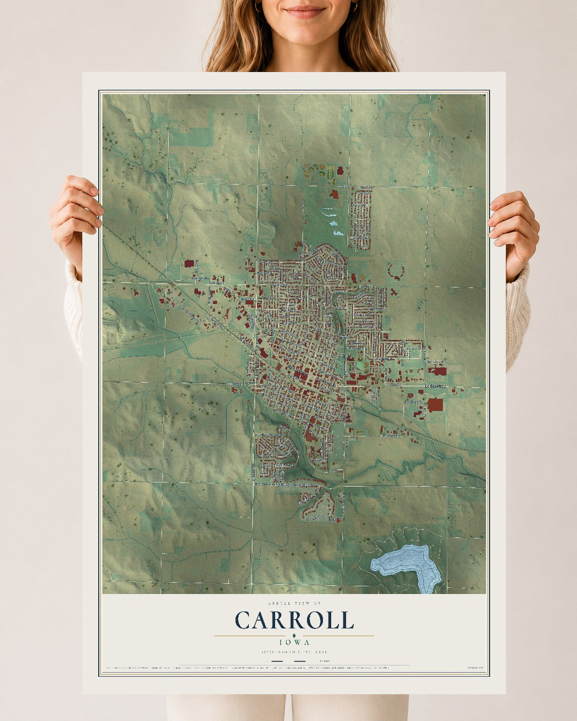 Map of Carroll, Iowa, 24 x 36 inch unframed archival matte print