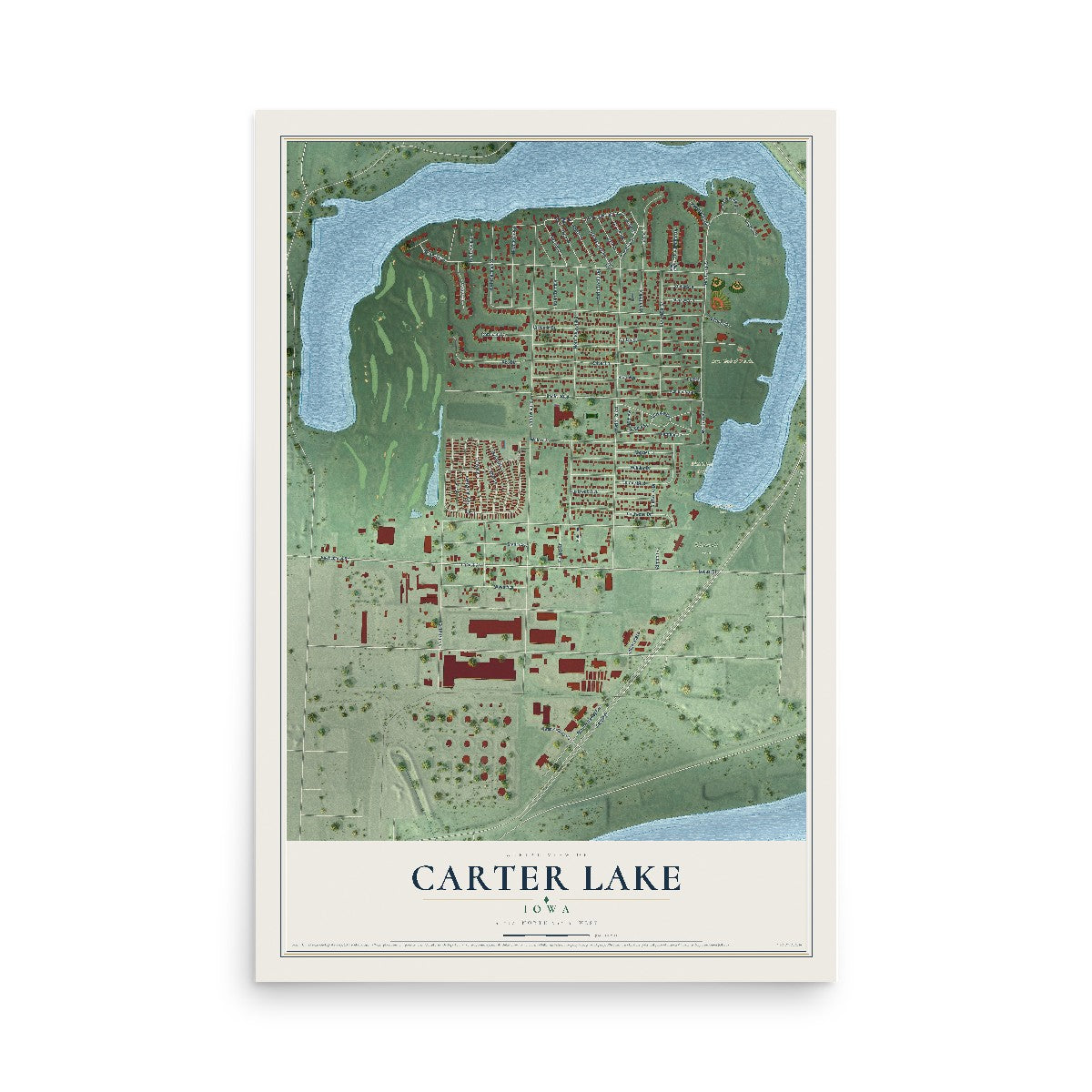 Map of Carter Lake, Iowa, 12 x 18 inch unframed archival matte print