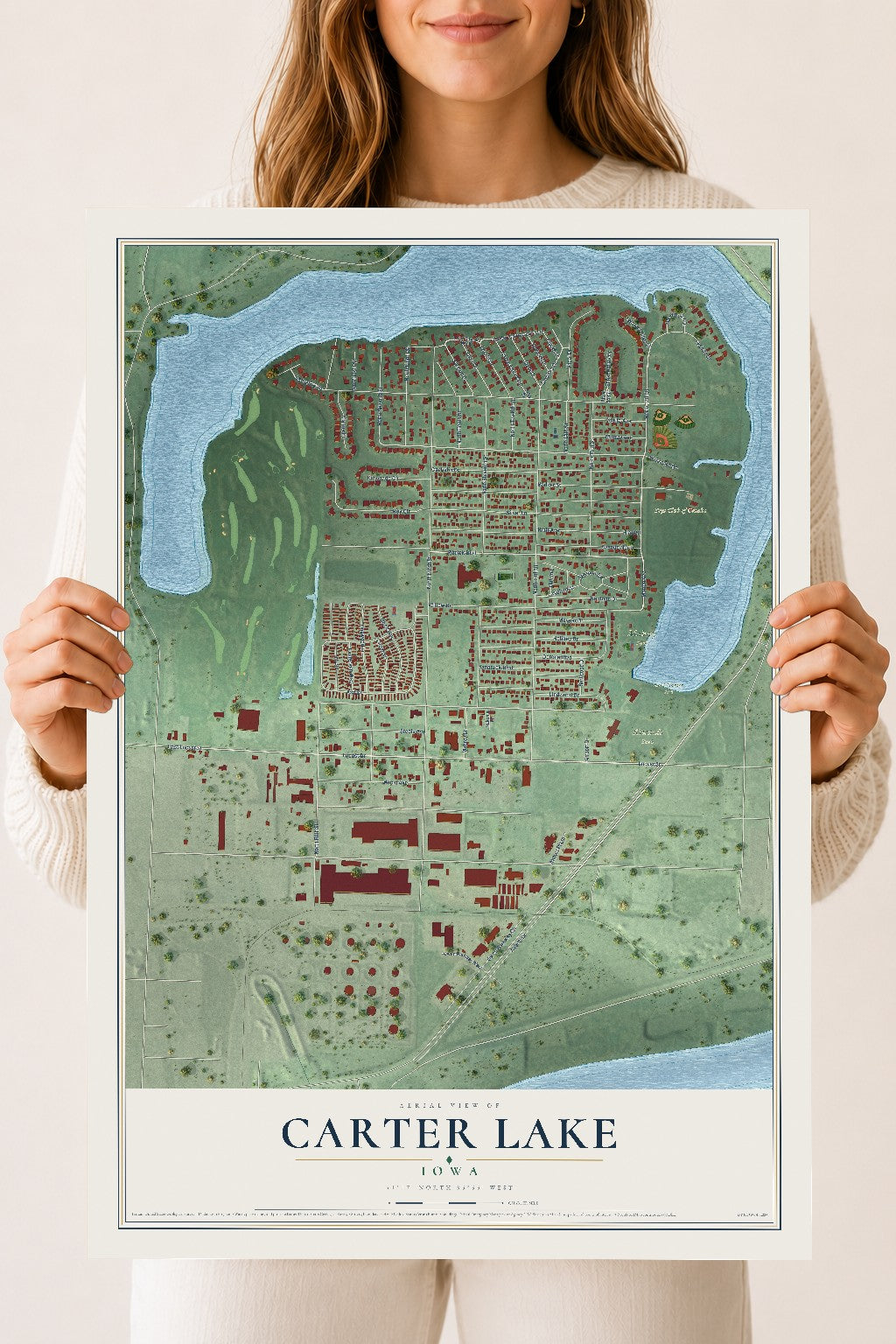 Map of Carter Lake, Iowa, 18 x 24 inch unframed archival matte print