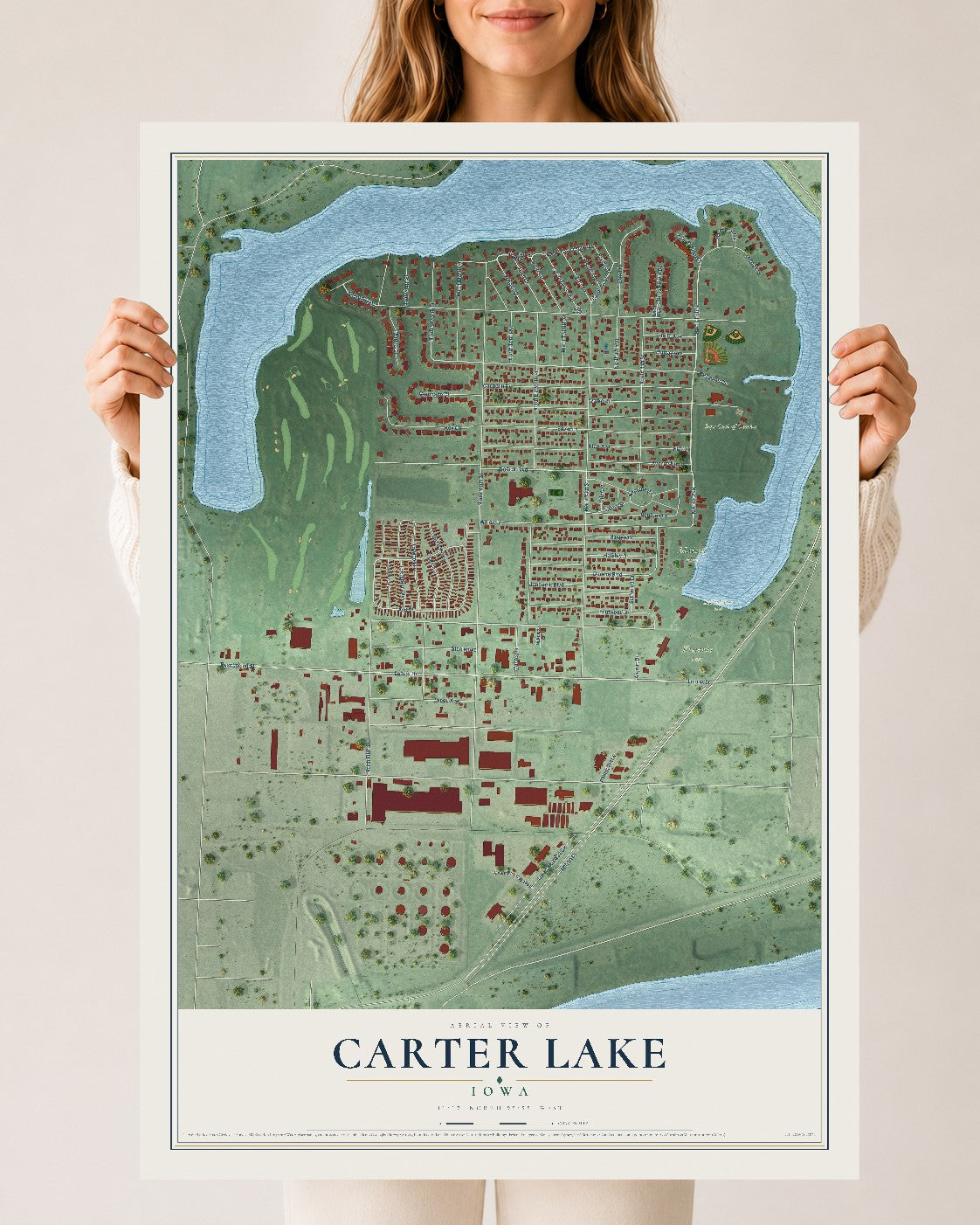 Map of Carter Lake, Iowa, 24 x 36 inch unframed archival matte print