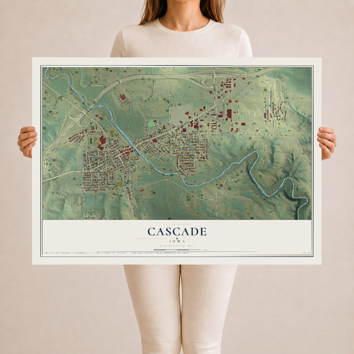 Map of Cascade, Iowa, 24 x 36 inch unframed archival matte print