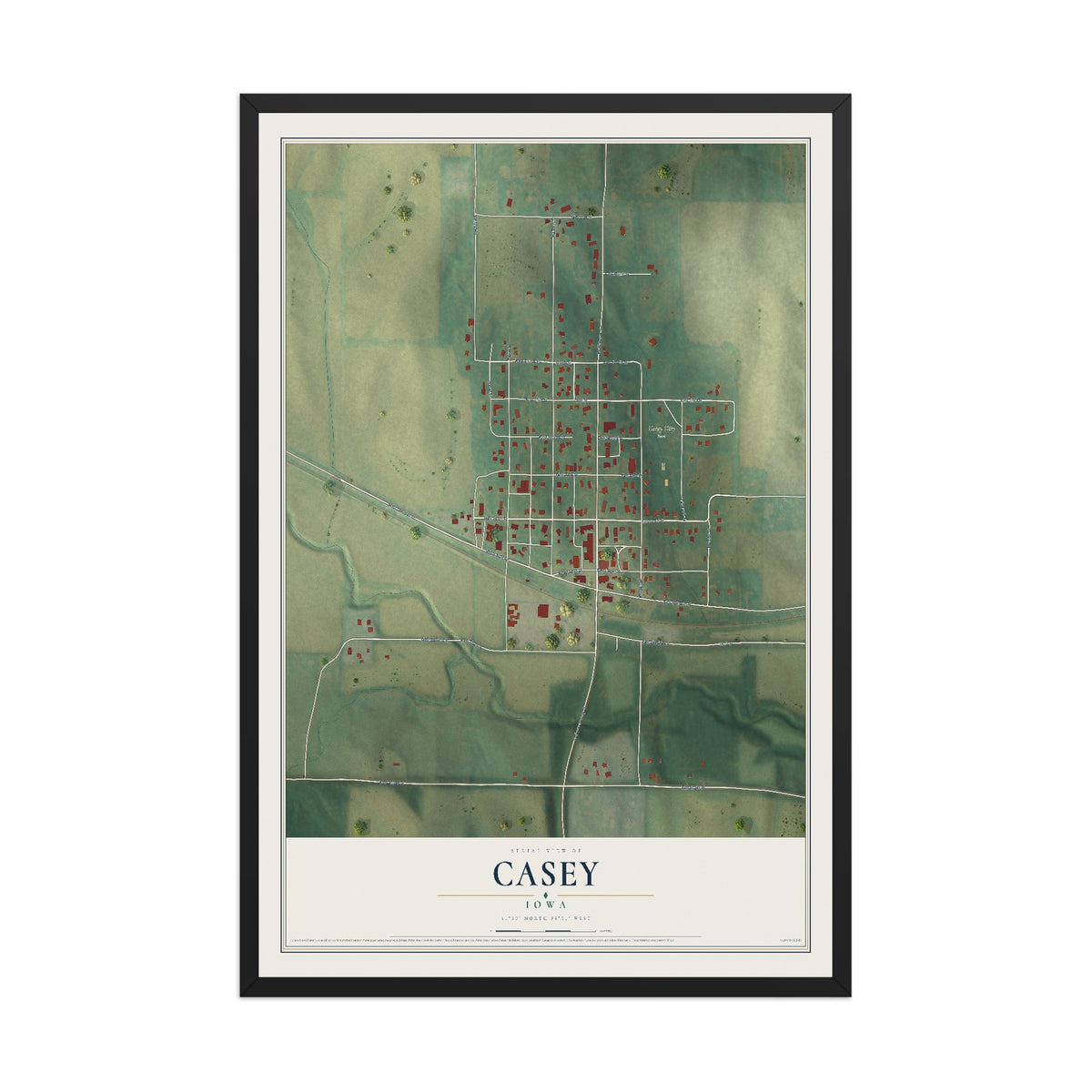 Map of Casey, Iowa, 12 x 18 inch print in a black wood frame