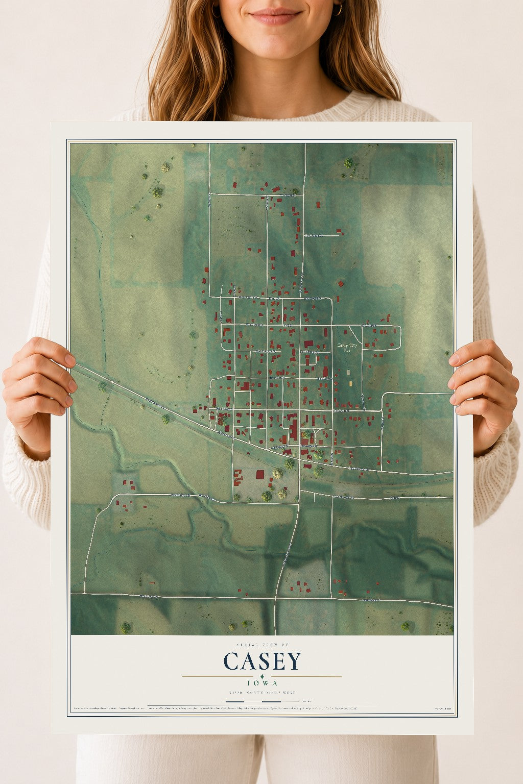 Map of Casey, Iowa, 18 x 24 inch unframed archival matte print