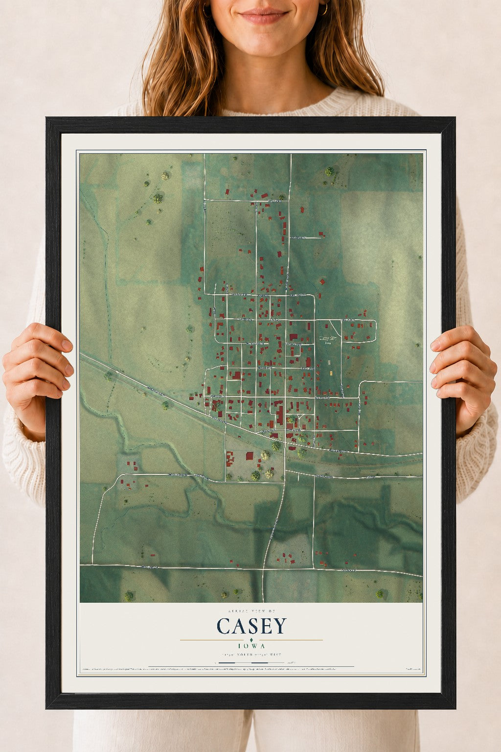 Map of Casey, Iowa, 18 x 24 inch print in a black wood frame