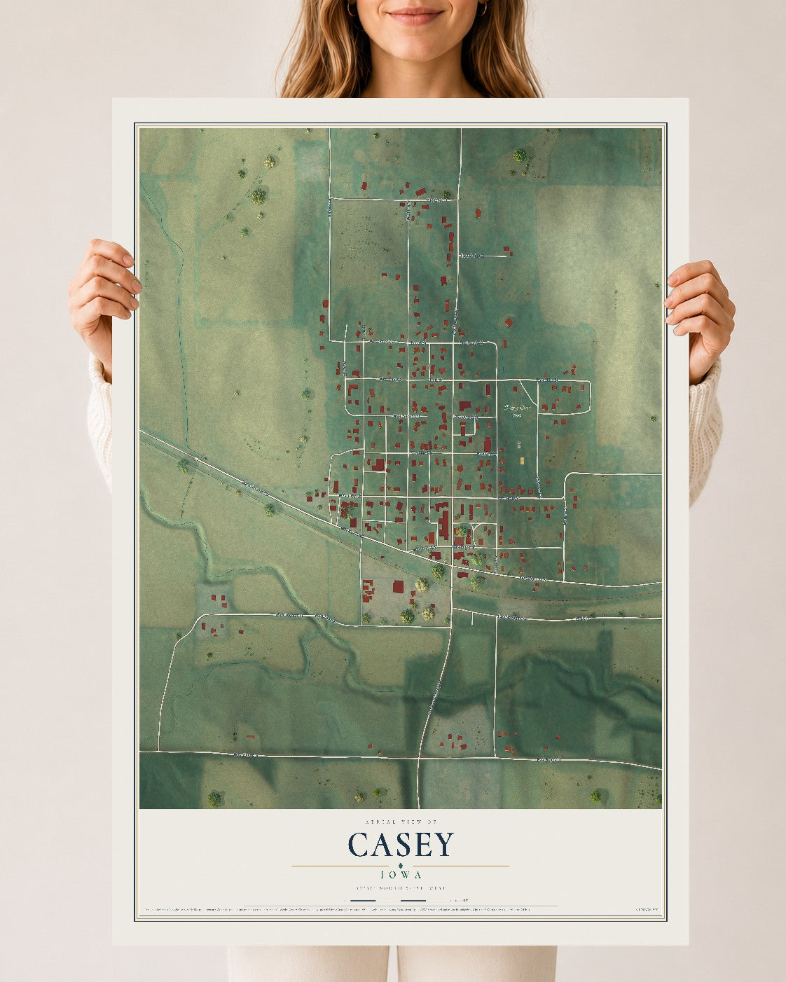 Map of Casey, Iowa, 24 x 36 inch unframed archival matte print