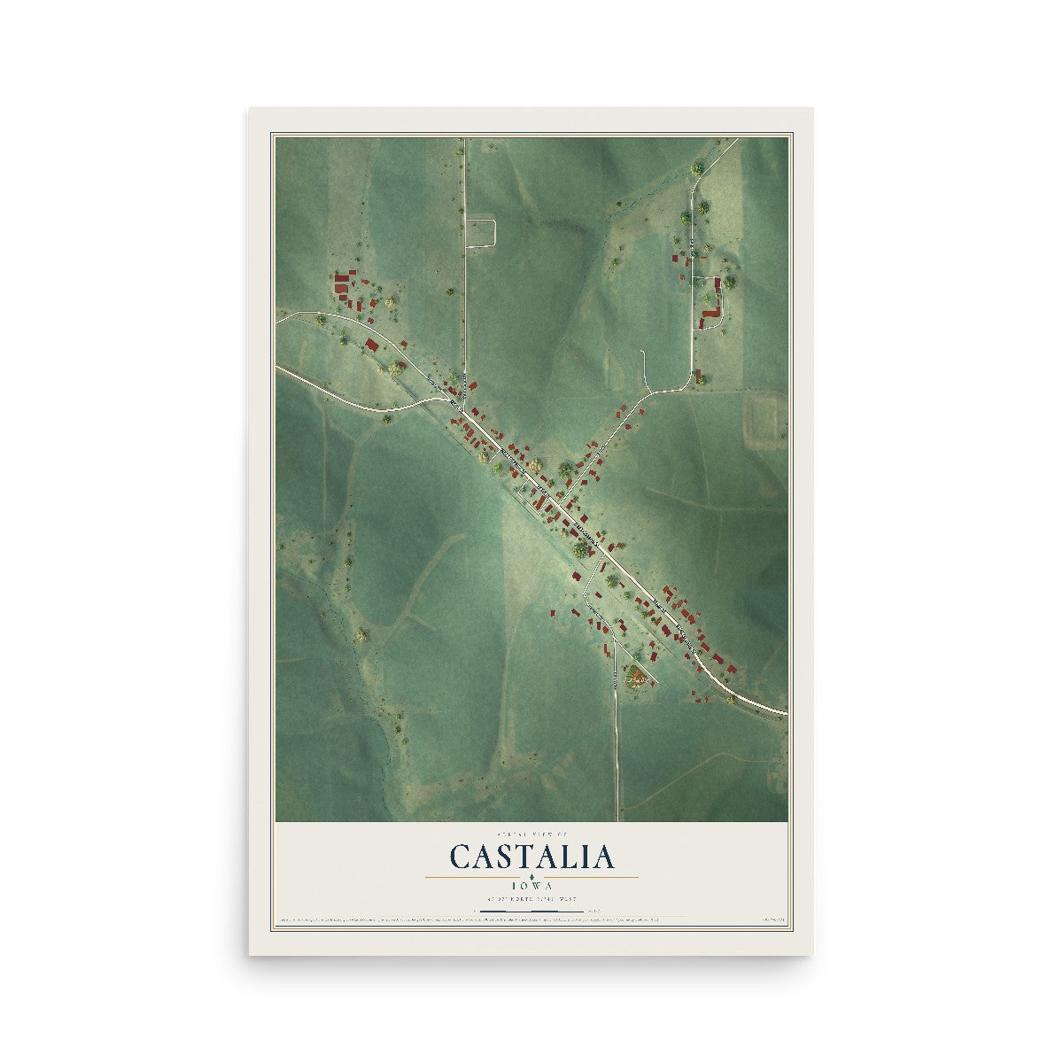 Map of Castalia, Iowa, 12 x 18 inch unframed archival matte print