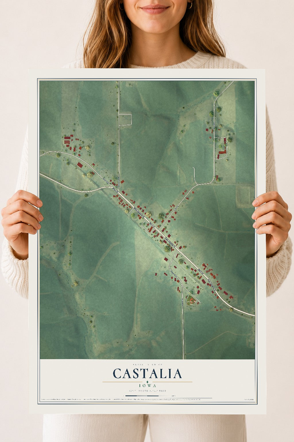 Map of Castalia, Iowa, 18 x 24 inch unframed archival matte print
