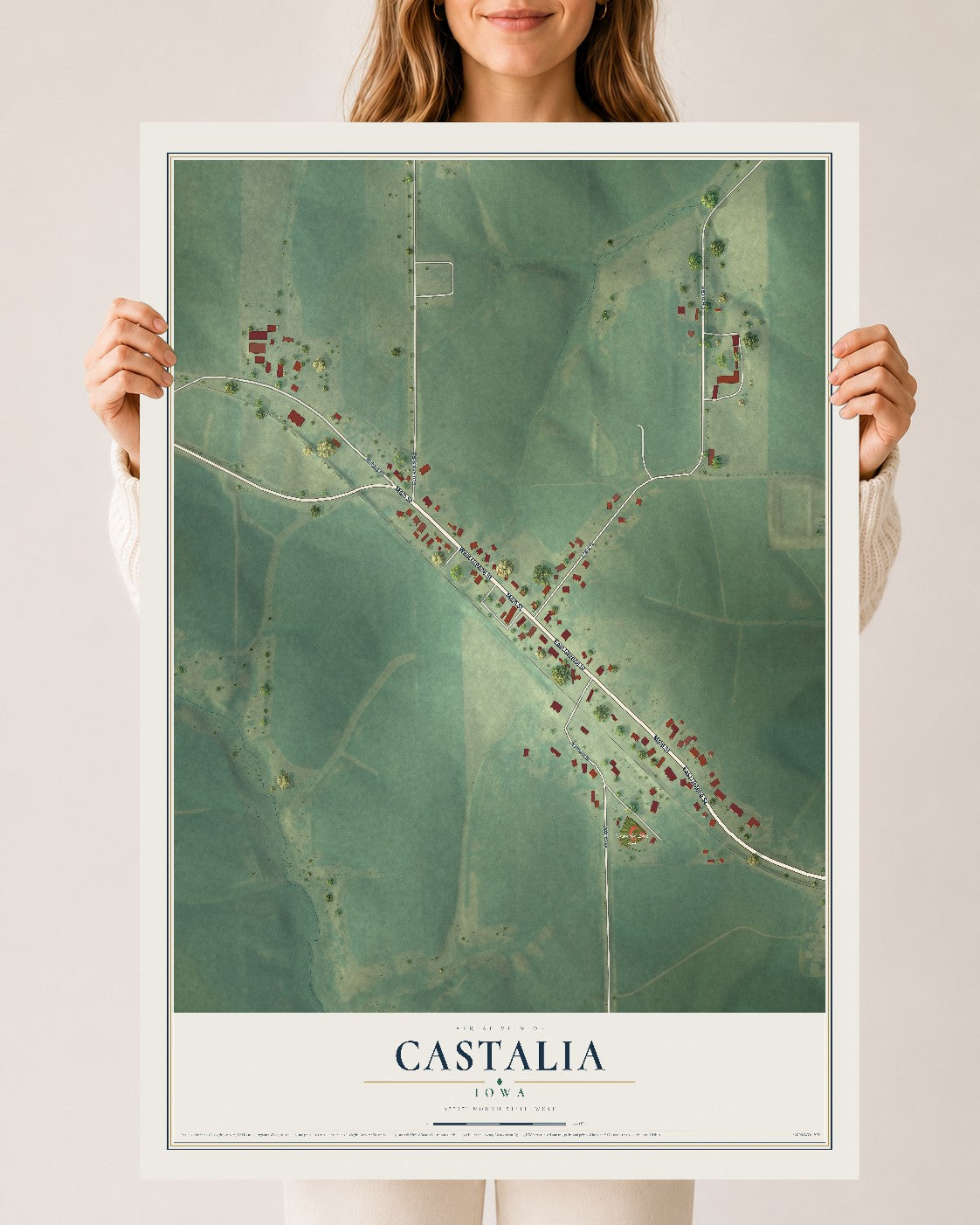 Map of Castalia, Iowa, 24 x 36 inch unframed archival matte print