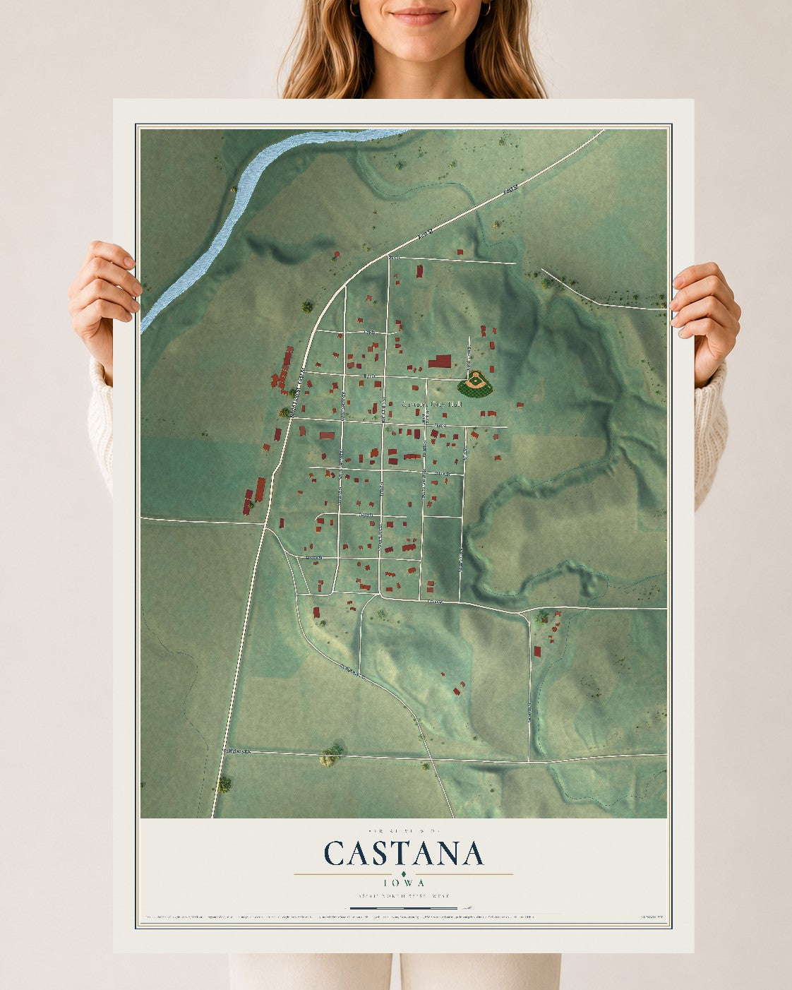 Map of Castana, Iowa, 24 x 36 inch unframed archival matte print