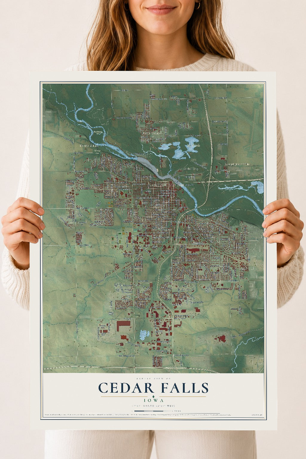 Map of Cedar Falls, Iowa, 18 x 24 inch unframed archival matte print