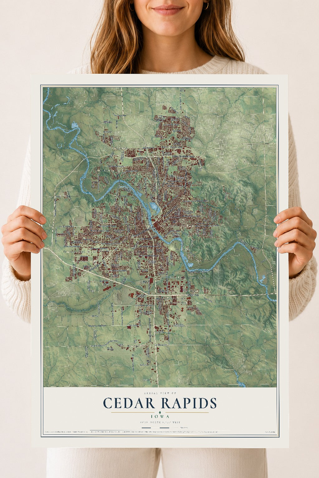 Map of Cedar Rapids, Iowa, 18 x 24 inch unframed archival matte print