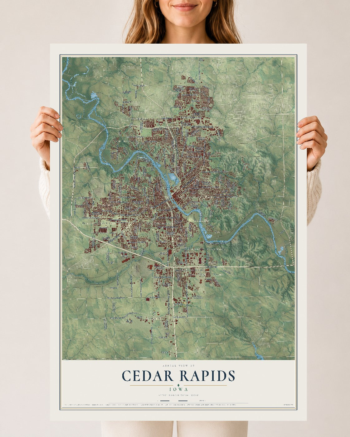 Map of Cedar Rapids, Iowa, 24 x 36 inch unframed archival matte print