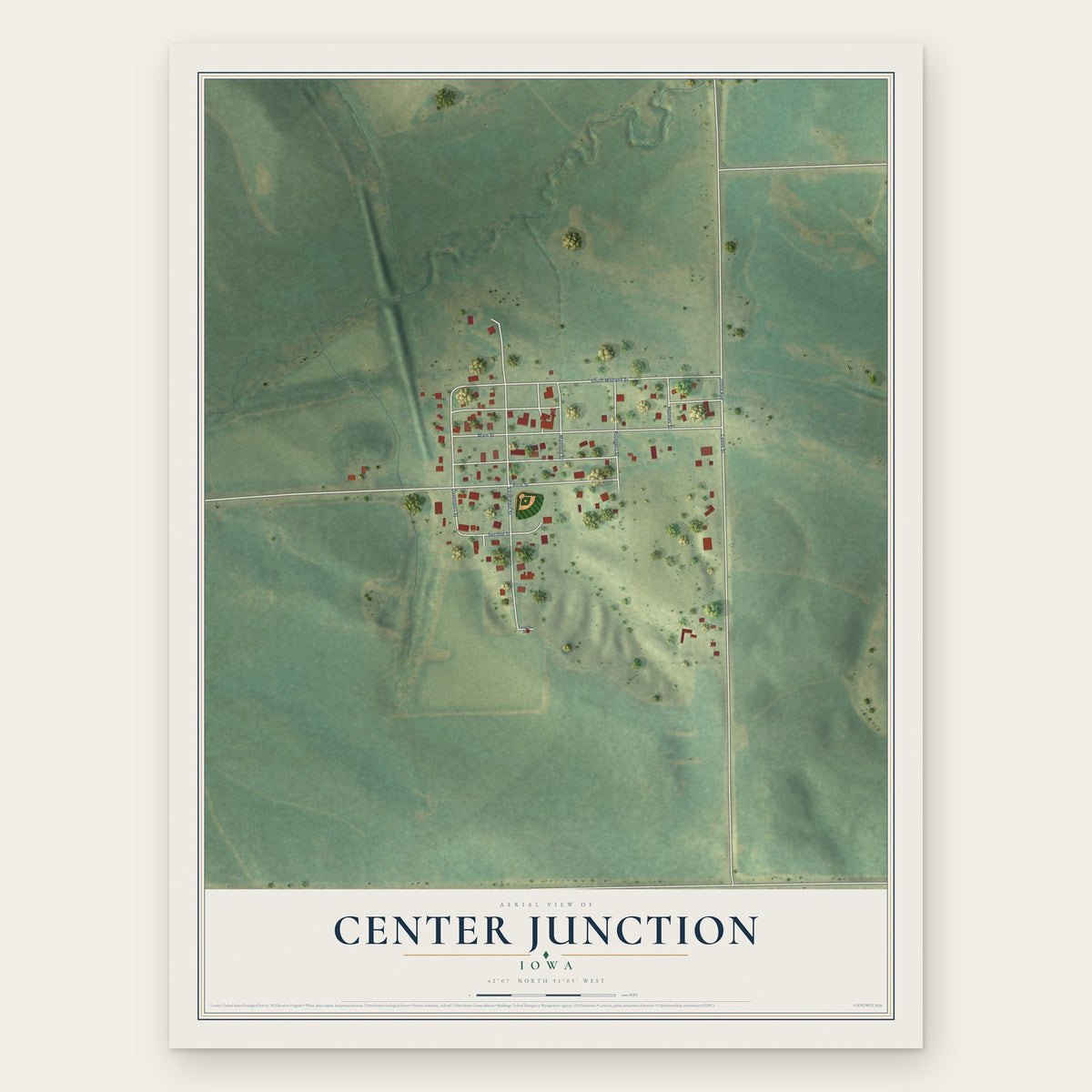 Center Junction, Iowa map print, the full design