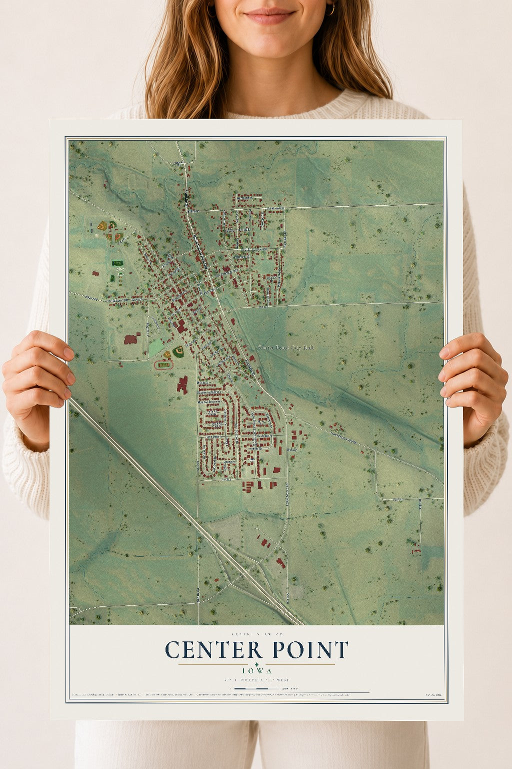 Map of Center Point, Iowa, 18 x 24 inch unframed archival matte print
