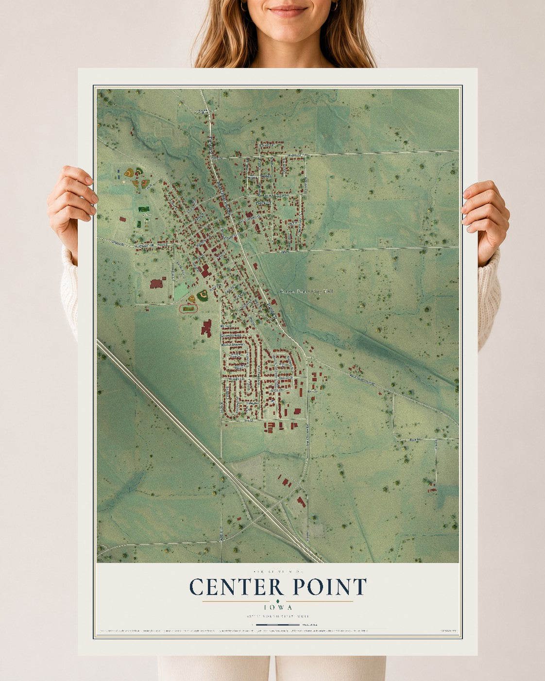 Map of Center Point, Iowa, 24 x 36 inch unframed archival matte print