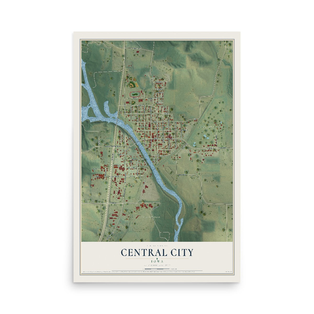 Map of Central City, Iowa, 12 x 18 inch unframed archival matte print