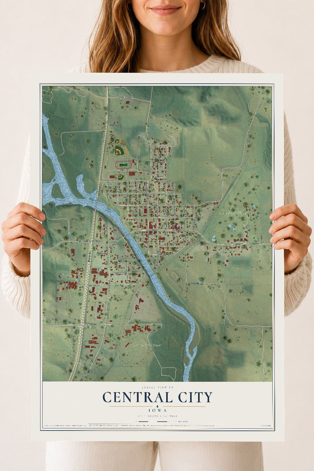 Map of Central City, Iowa, 18 x 24 inch unframed archival matte print