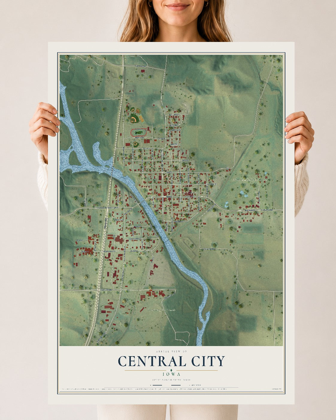 Map of Central City, Iowa, 24 x 36 inch unframed archival matte print