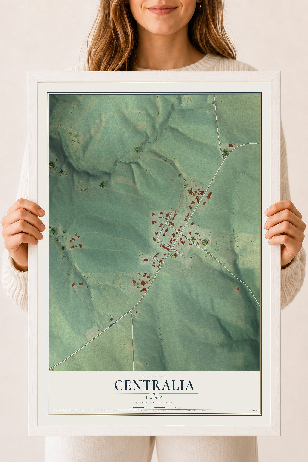 Map of Centralia, Iowa, 18 x 24 inch print in a white wood frame