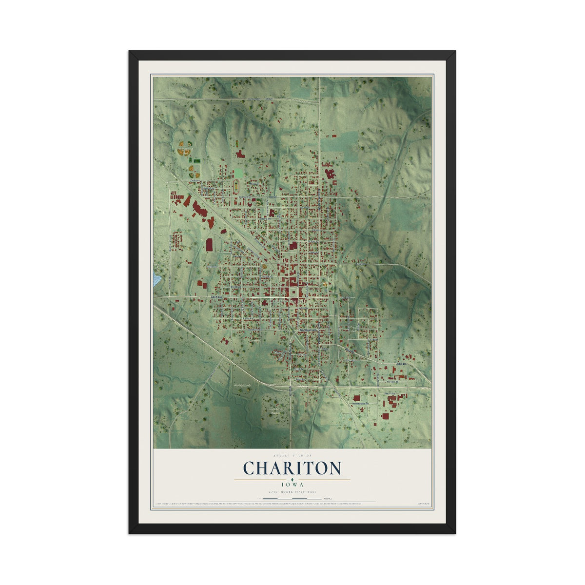 Map of Chariton, Iowa, 12 x 18 inch print in a black wood frame