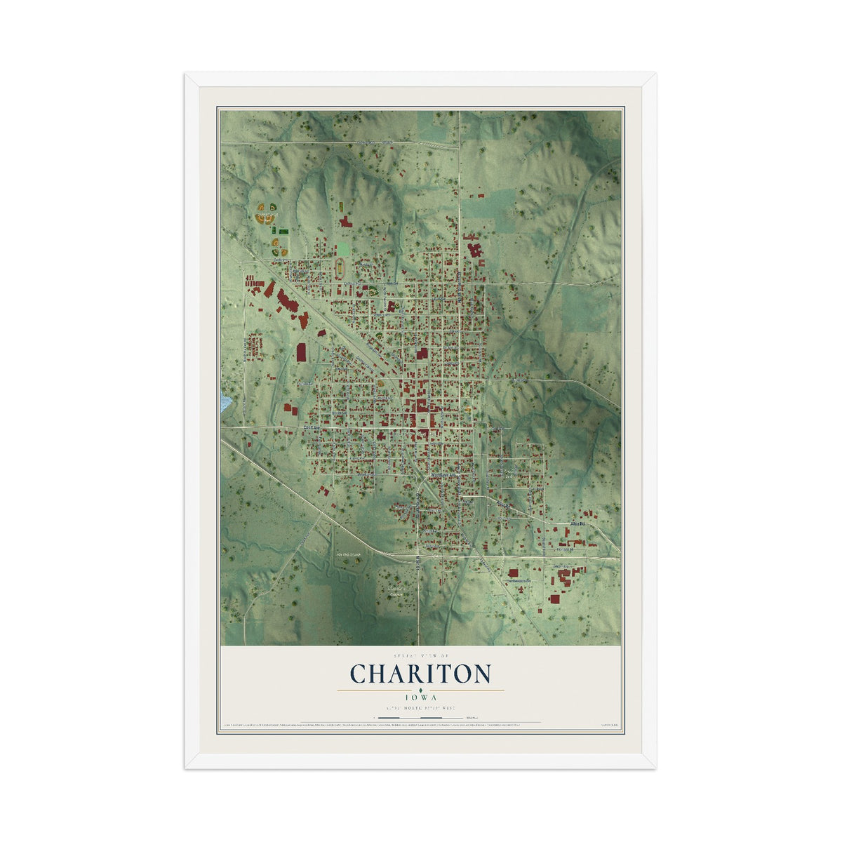 Map of Chariton, Iowa, 12 x 18 inch print in a white wood frame