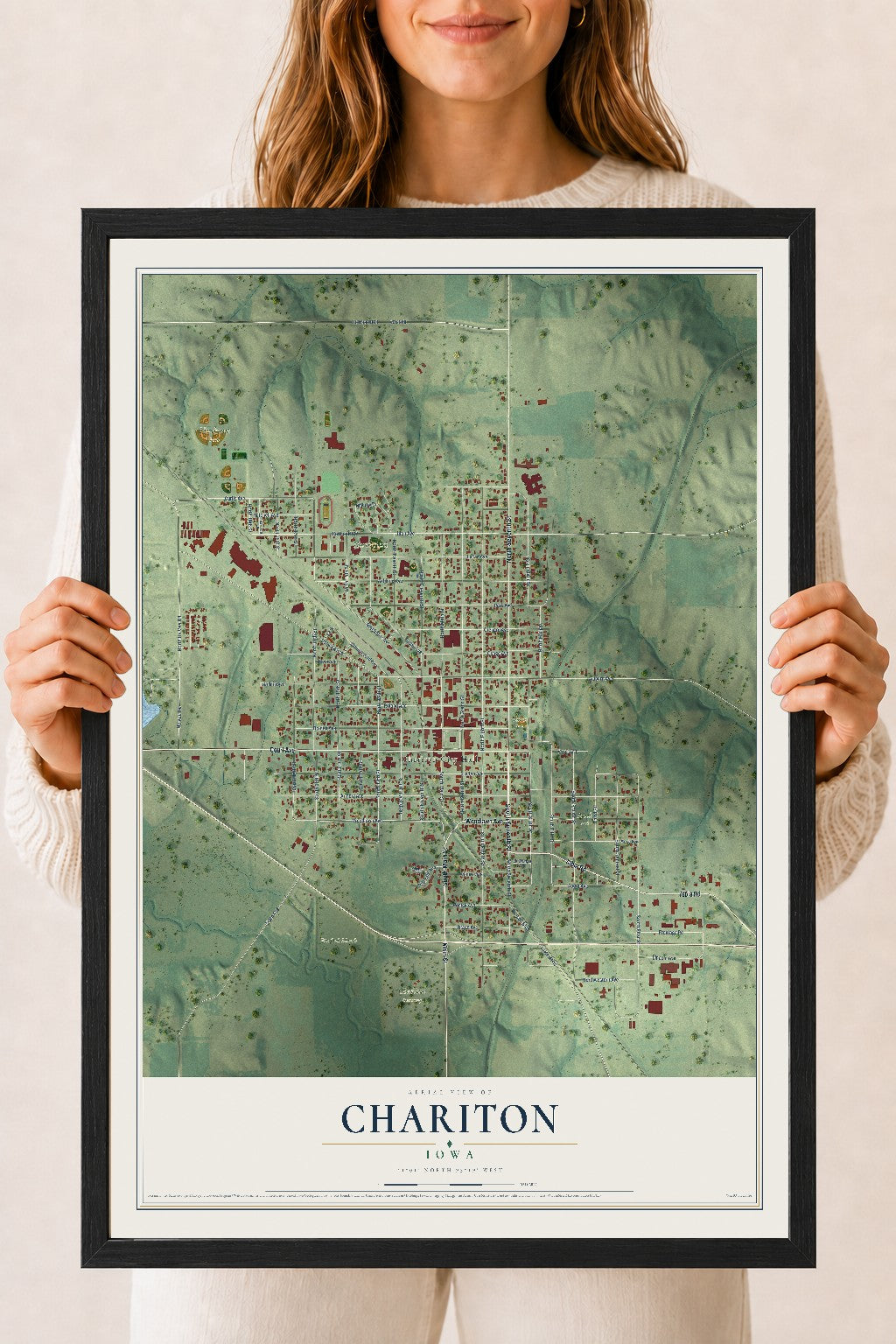 Map of Chariton, Iowa, 18 x 24 inch print in a black wood frame