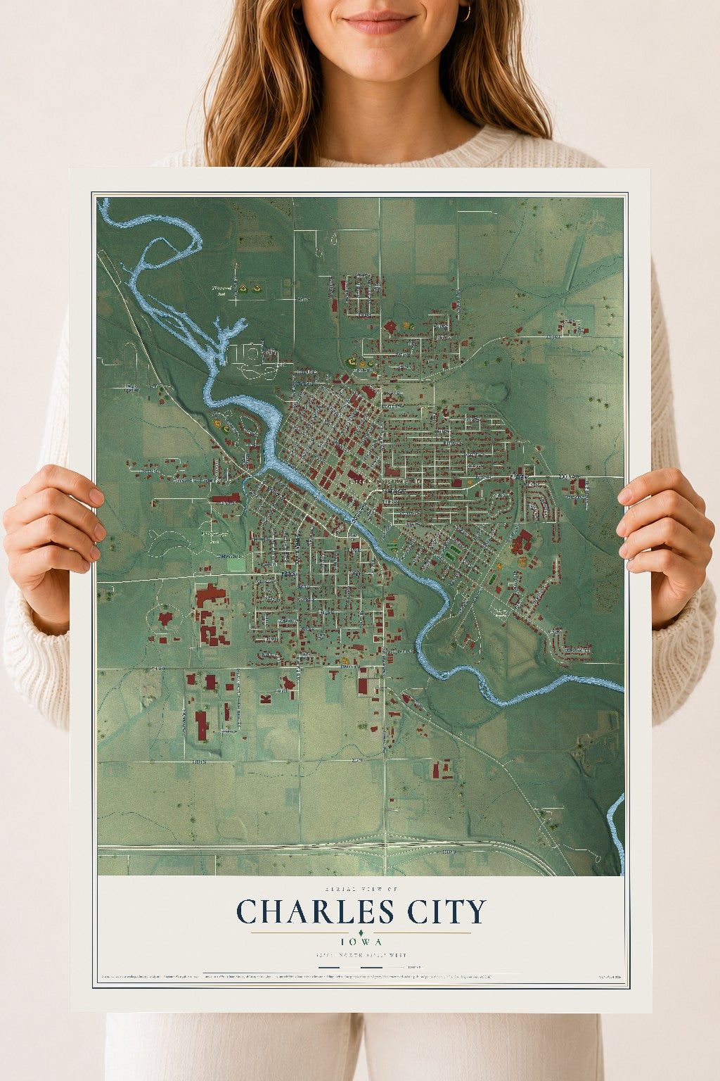 Map of Charles City, Iowa, 18 x 24 inch unframed archival matte print