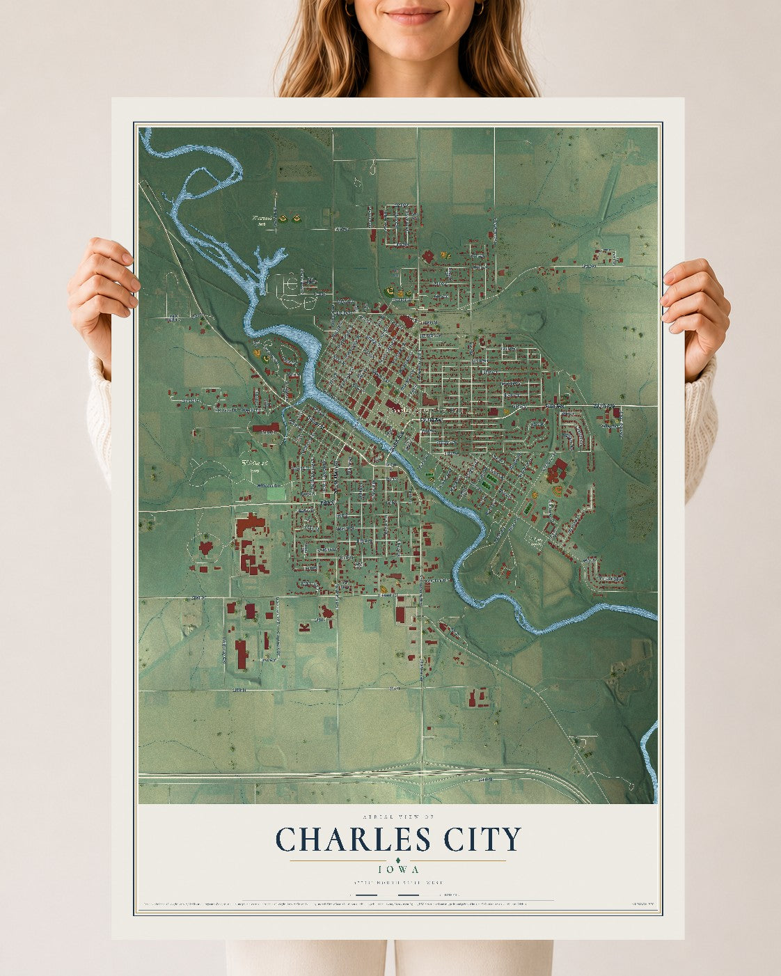 Map of Charles City, Iowa, 24 x 36 inch unframed archival matte print