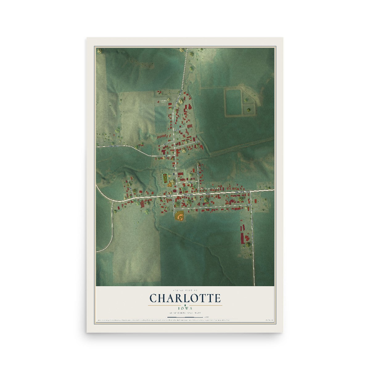 Map of Charlotte, Iowa, 12 x 18 inch unframed archival matte print