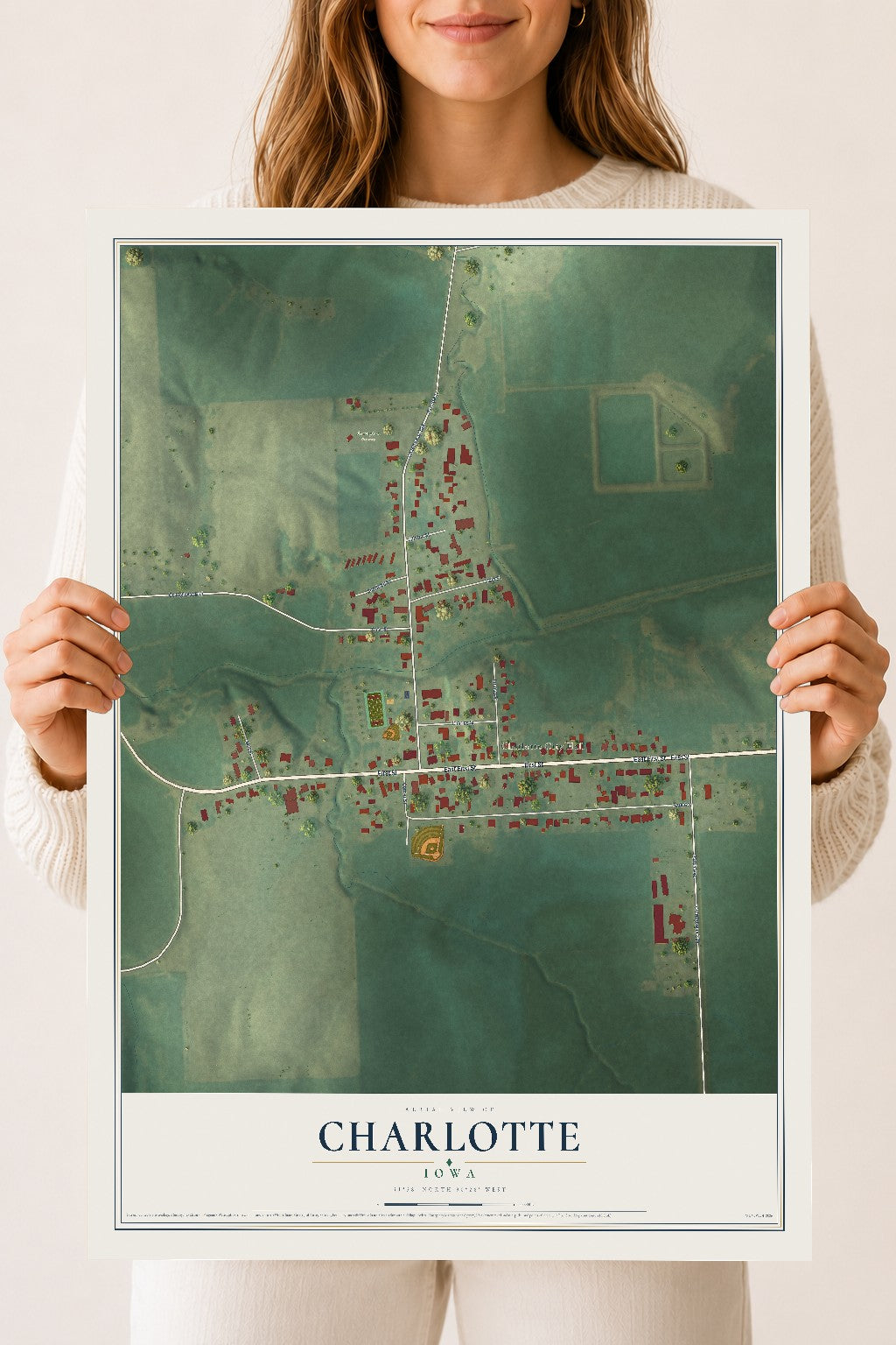 Map of Charlotte, Iowa, 18 x 24 inch unframed archival matte print