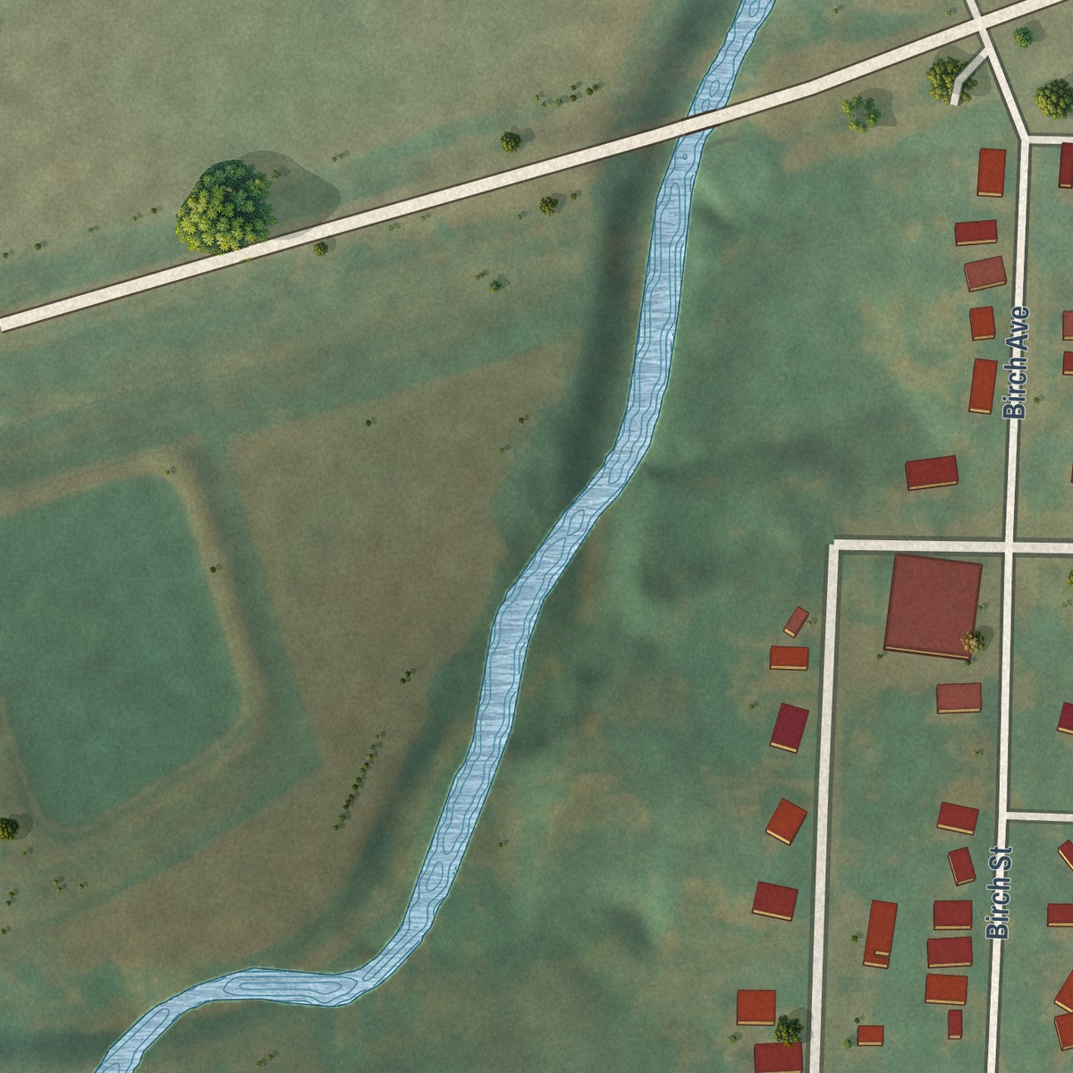 Second close-up of the map of Charter Oak, Iowa print showing more streets and buildings