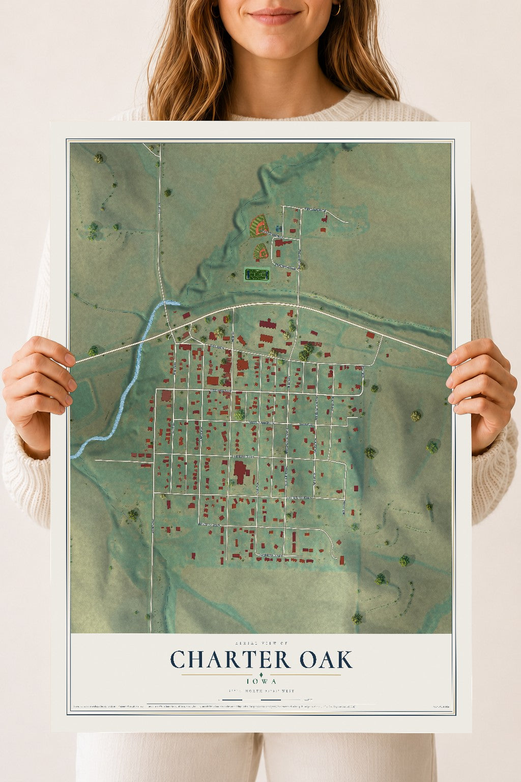 Map of Charter Oak, Iowa, 18 x 24 inch unframed archival matte print