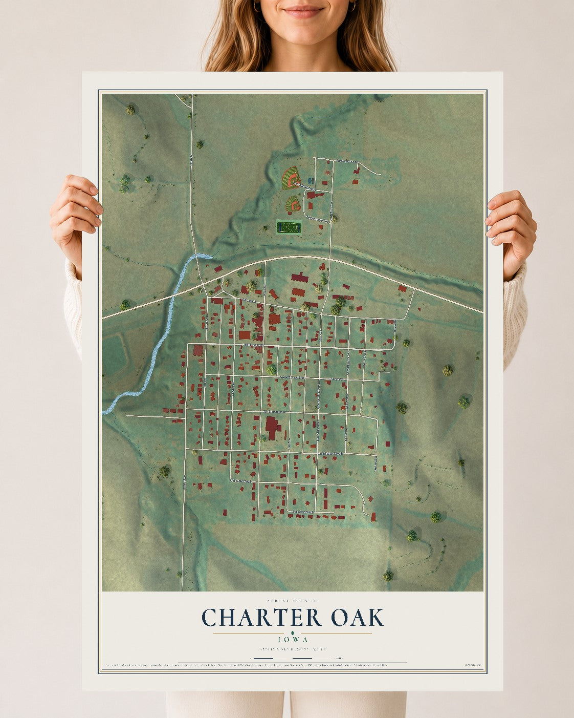 Map of Charter Oak, Iowa, 24 x 36 inch unframed archival matte print