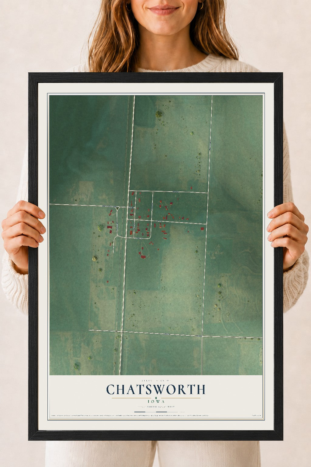 Map of Chatsworth, Iowa, 18 x 24 inch print in a black wood frame