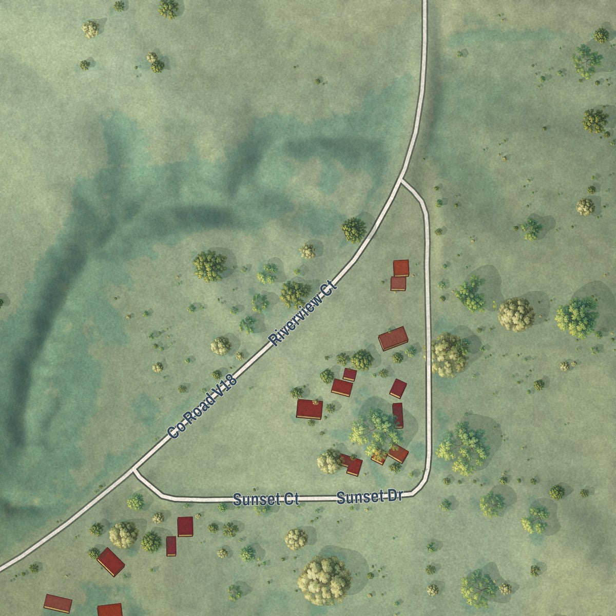 Second close-up of the map of Chelsea, Iowa print showing more streets and buildings