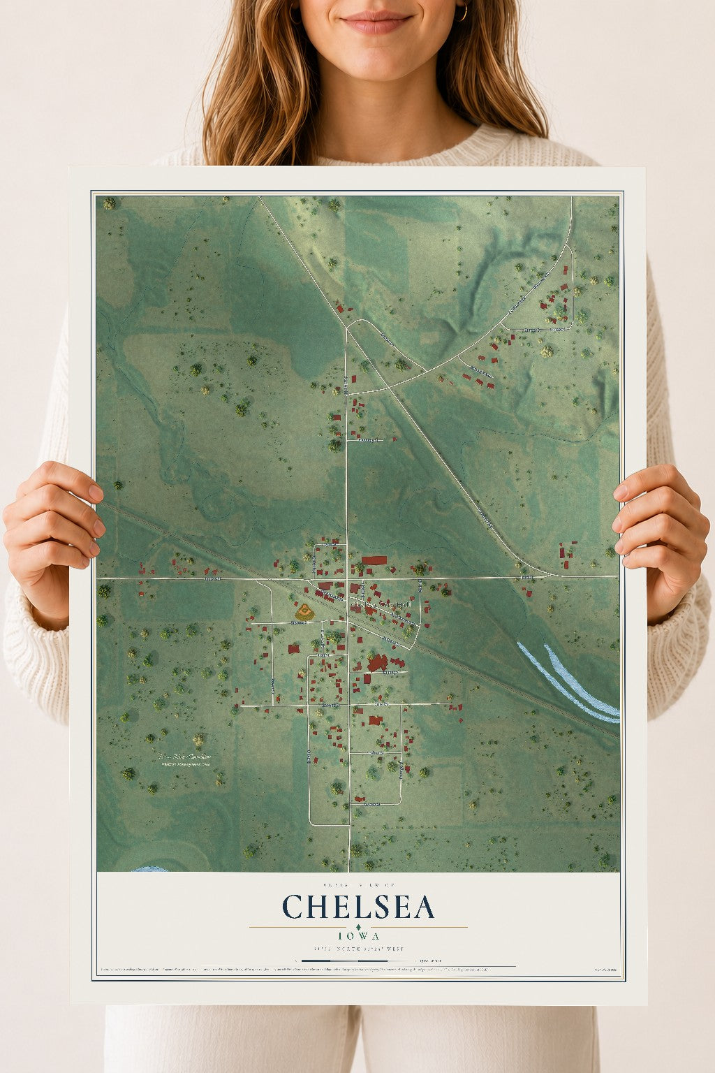 Map of Chelsea, Iowa, 18 x 24 inch unframed archival matte print