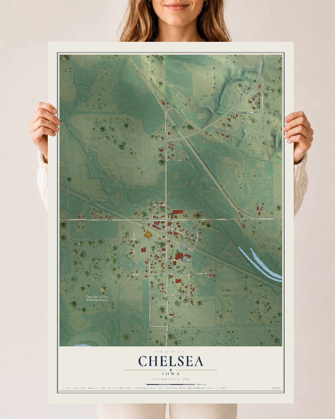 Map of Chelsea, Iowa, 24 x 36 inch unframed archival matte print