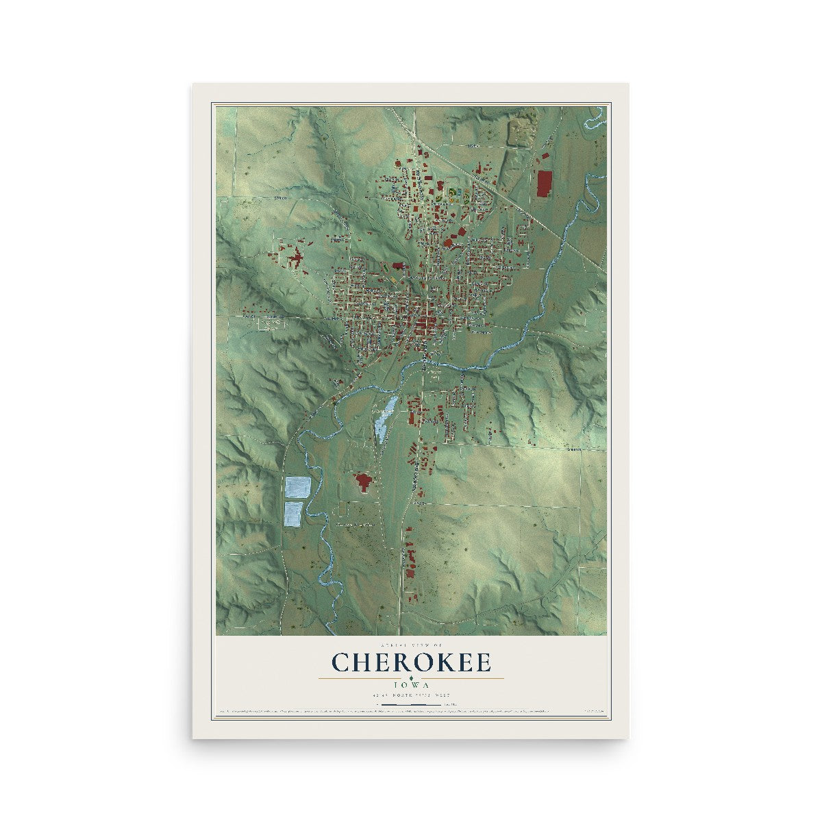 Map of Cherokee, Iowa, 12 x 18 inch unframed archival matte print