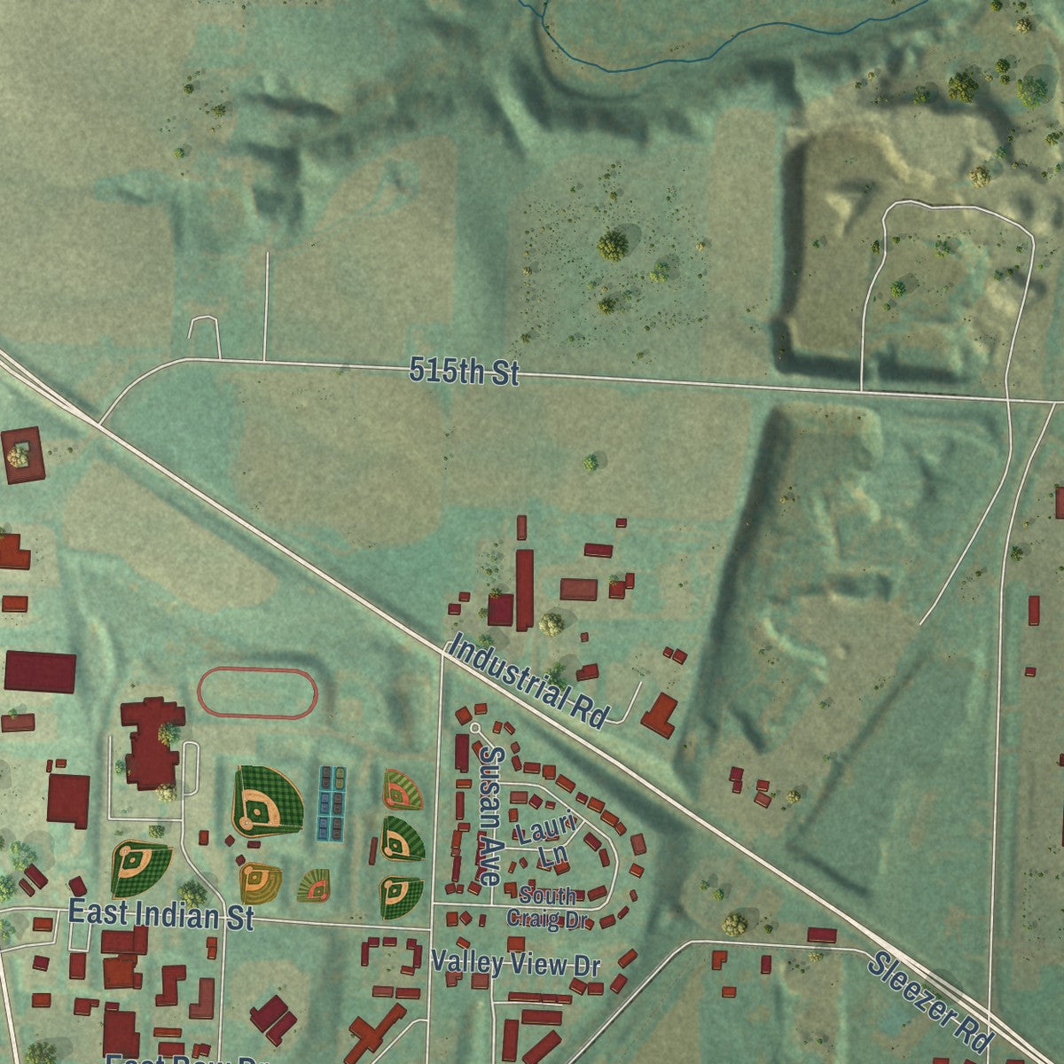 Second close-up of the map of Cherokee, Iowa print showing more streets and buildings