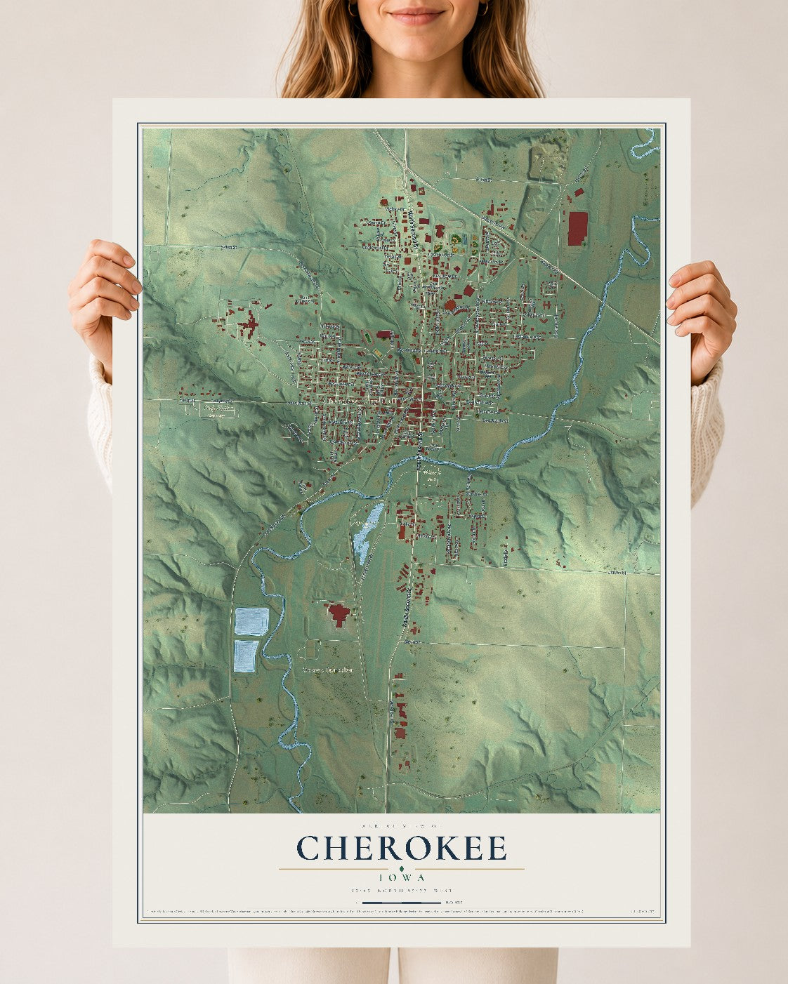 Map of Cherokee, Iowa, 24 x 36 inch unframed archival matte print