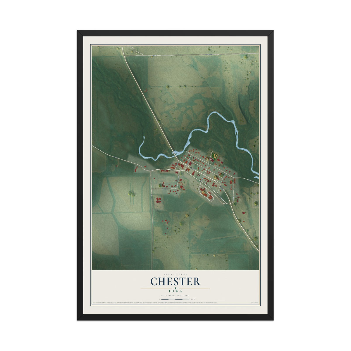 Map of Chester, Iowa, 12 x 18 inch print in a black wood frame