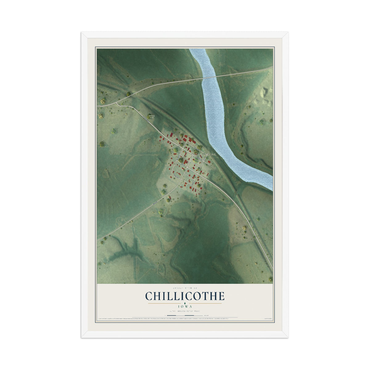 Map of Chillicothe, Iowa, 12 x 18 inch print in a white wood frame