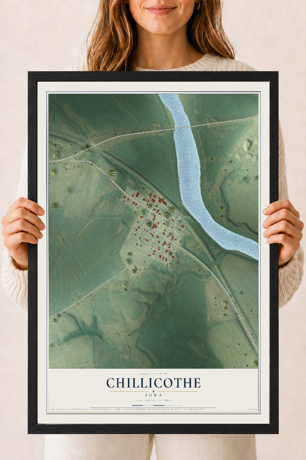 Map of Chillicothe, Iowa, 18 x 24 inch print in a black wood frame